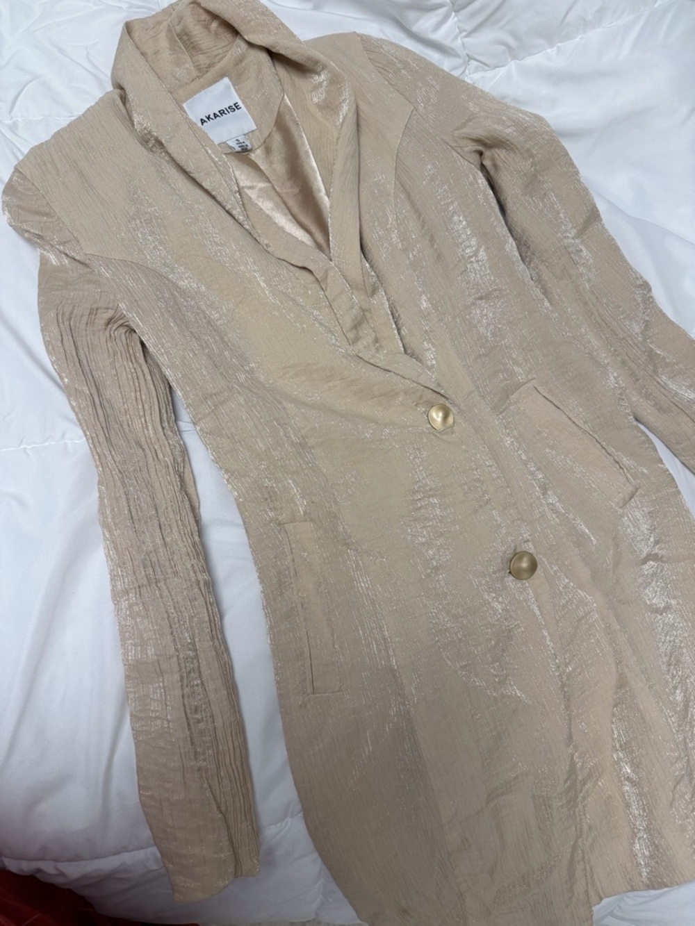 Akarise Women's Beige Shimmer Mini Dress Blazer